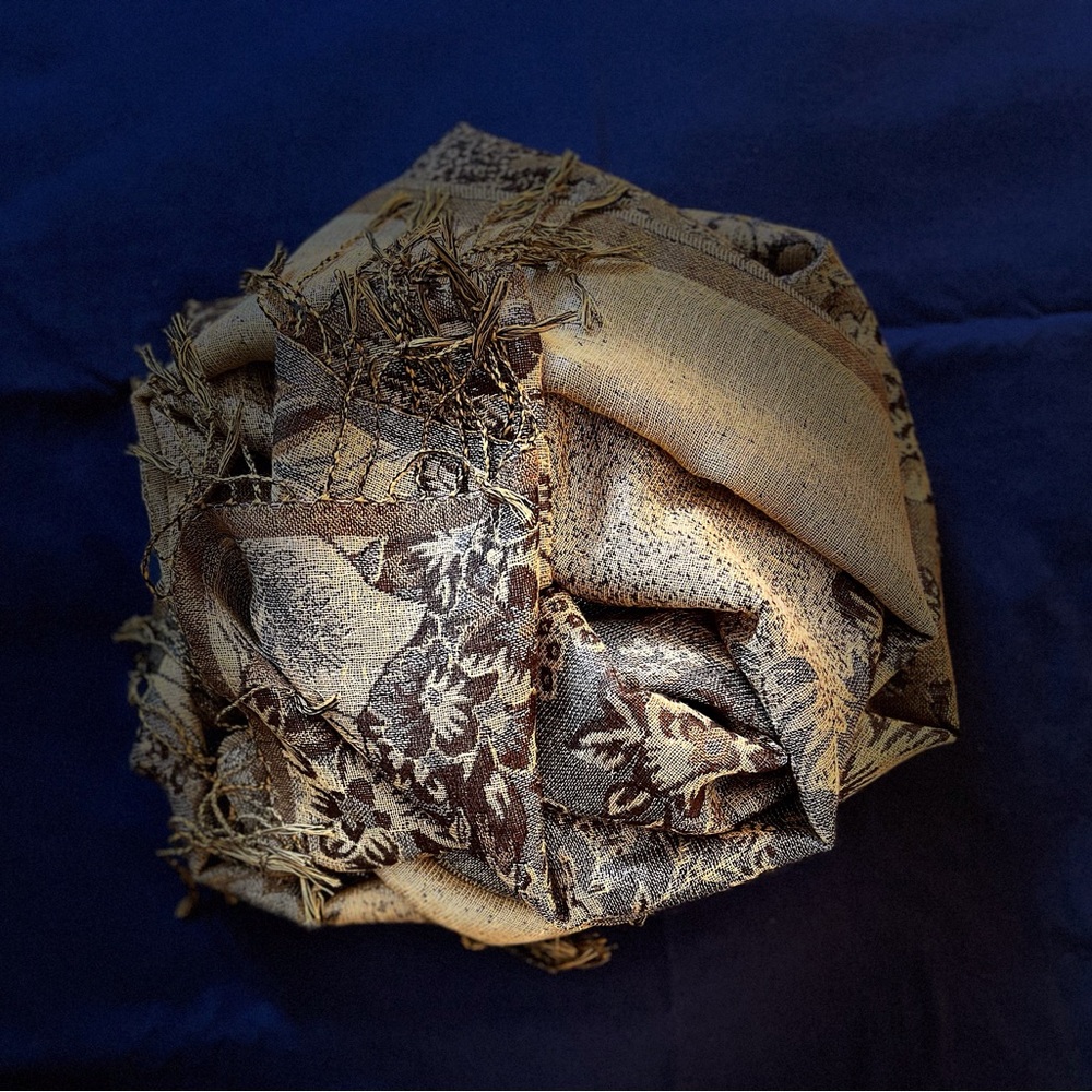 Elegant Black and Gold Floral Scarf/Wrap - Picture 4 of 7